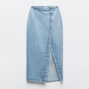 Zara Denim Wrap Midi Skirt